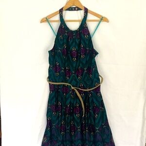 Jessica Howard Teal and Purple Patterned Halter Dress with Pockets